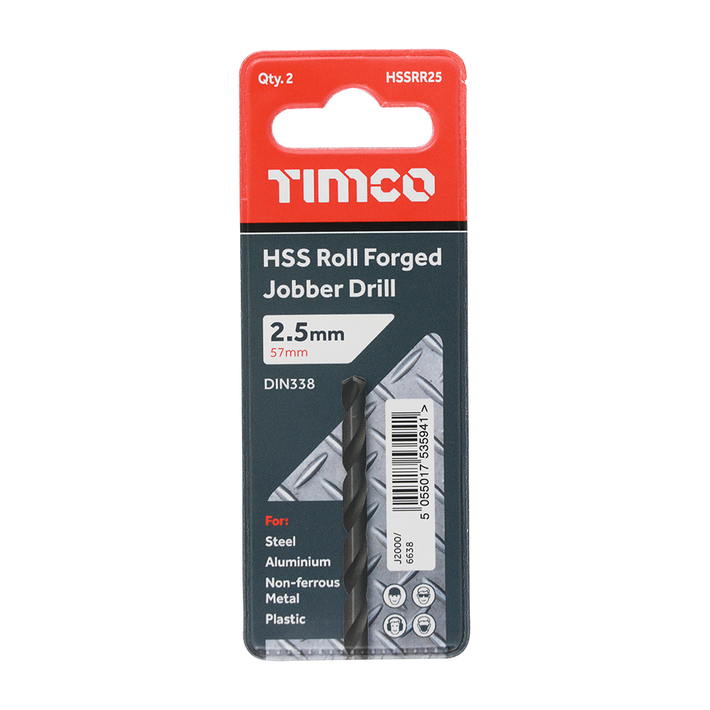 TIMco HSSR25 HSS-R Jobber Drill Bit 2.5mm Pack of 10